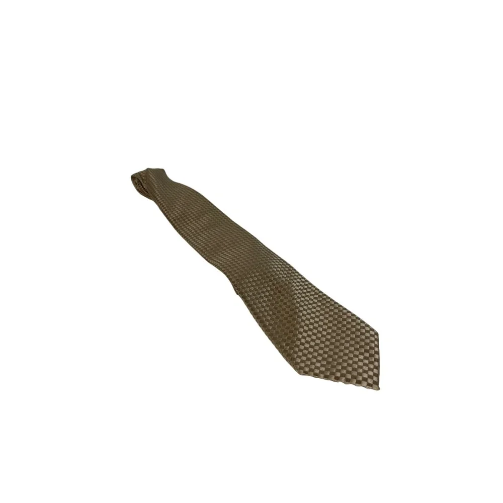 Pierre Cardin Mens Gold Champagne Checkerboard‎ Woven Formal Silk Necktie Tie
